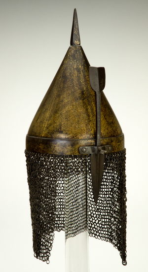 Helmet, perhaps 16th century, modified in 19th century (russeted iron with gilding)