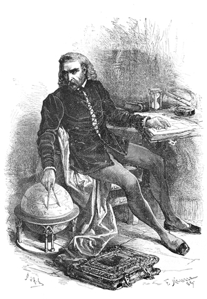 Christopher Columbus in His Study with a Globe, 1883 (engraving)