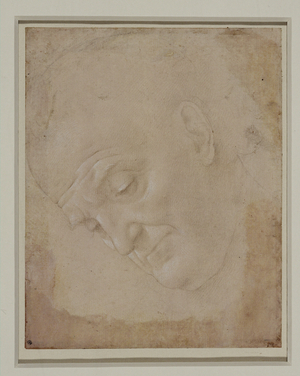 Portrait of a bald man, turned three quarters to the left …