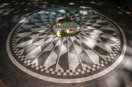The John Lennon Memorial mosaic in Strawberry Fields, inside Central Park, New York City USA (photo)