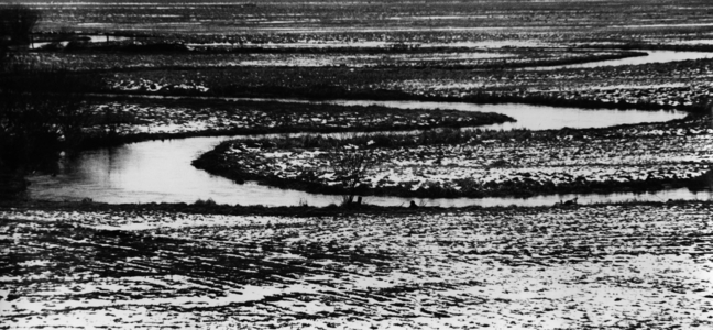 Landscape and river (b/w photo)
