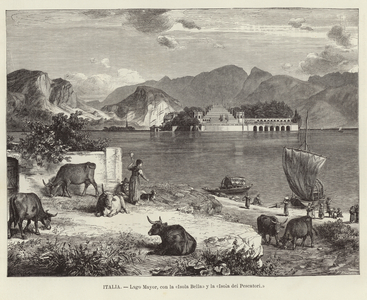 Italy - Lake Maggiore, with the 'Isola Bella' and 'Isola dei Pescatori' (engraving)