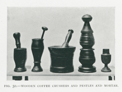 Wooden Coffee Crushers and Pestles and Mortar (b/w photo)
