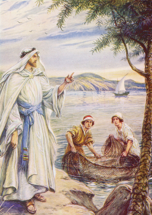 Jesus calling the Fisherman (colour litho)
