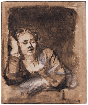 A sleeping woman at a window (reed pen and bistre on paper)