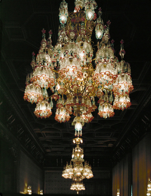 Chandelier in the red hall, chandelier designed by architect Schmidt …