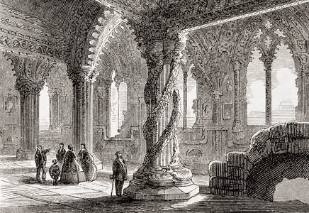Interior of Rosslyn Chapel at Roslin, Scotland, from The National and Domestic History of England by William Aubrey pub. London, c.1890
