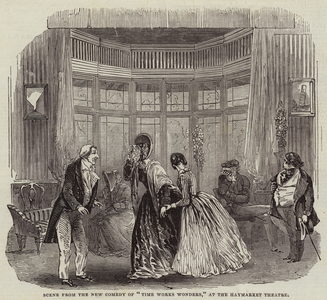 Scene from the New Comedy of "Time Works Wonders," at the Haymarket Theatre (engraving)