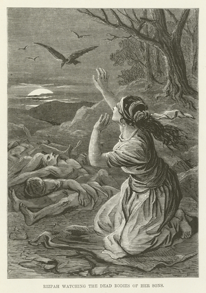 Rizpah watching the dead bodies of her sons (engraving)