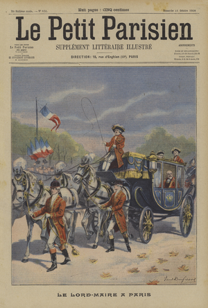 The Lord Mayor of London visiting Paris (colour litho)