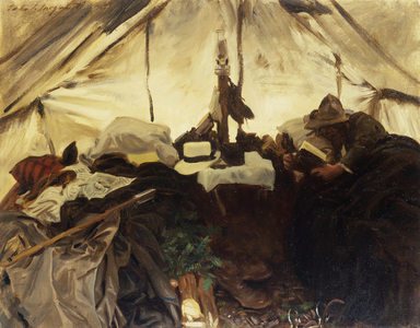 Inside a Tent in the Canadian Rockies, 1916 (oil on canvas)