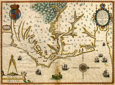 Americae Pars, Nunc Virginia... (Map of Virginia), 1598 (copper engraving)