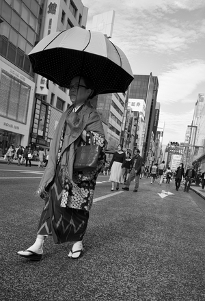 Tokyo city scene, Japan (b/w photo)