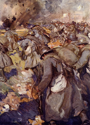 The French force rushed forward and took possession of the crater (colour litho)
