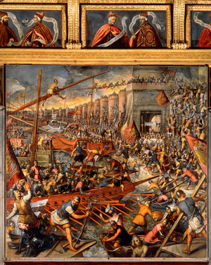 Crusaders storm Constantinople (oil on canvas)