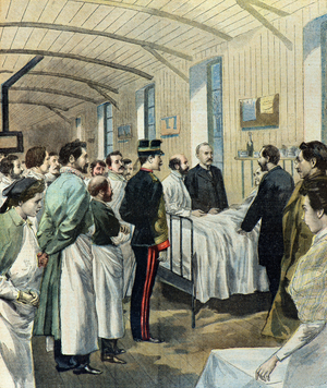 Felix Faure visiting patients at Saint Antoine Hospital, 1895 (illustration)