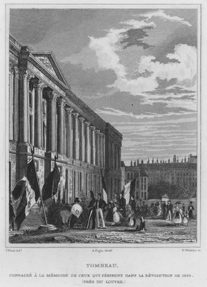 Paris, Tombeau, Consacre A La Memoire De Ceux Qui Perirent Dans La Revolution De 1830, Pres Du Louvre (engraving)