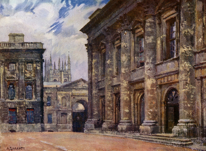 The Library, Exterior, and Canterbury Quadrangle (colour litho)