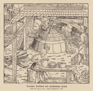 Separating gold and silver in a furnace (woodcut)
