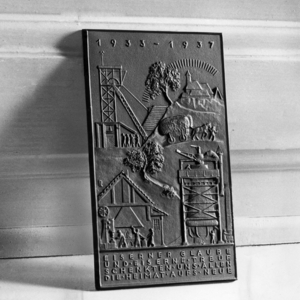 New year greeting of an ironworks, 1936 (b/w photo)