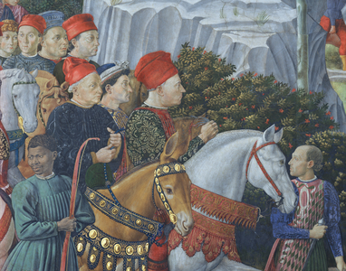 Piero de'Medici (on a mule), Cosimo de'Medici (centre) and the Duke Salviati (on horseback), detail from the Journey of the Magi cycle in the chapel, c.1460 (fresco)