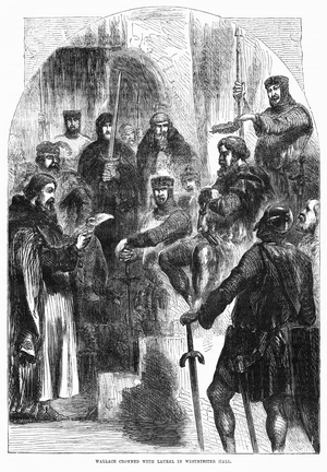 Wallace Crowned with Laurel in Westminster Hall, Illustration from John Cassell's Illustrated History of England, Vol. I from the earliest period to the reign of Edward the Fourth, Cassell, Petter and Galpin, 1857 (litho)