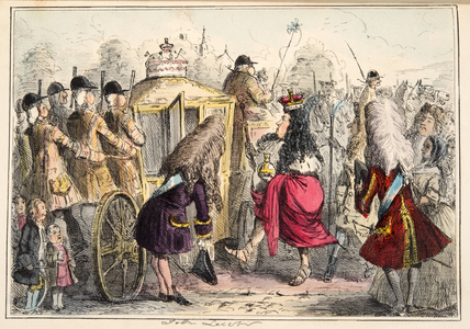 Georgey Porgey the Firstgoing out for a ride in his State Coachy Pachy, from The Comic History of England, pub. 1864 (hand coloured etching)