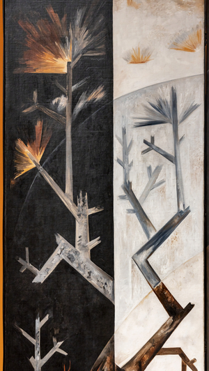 Spring, screen divided in 5 panels, detail, 1927-28 (oil painting on canvas)