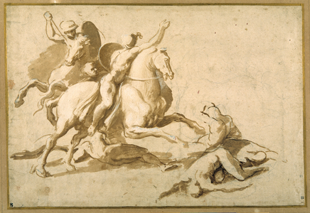 Study for a battle scene, 1518-20 (pen & ink, wash and chalk on paper)