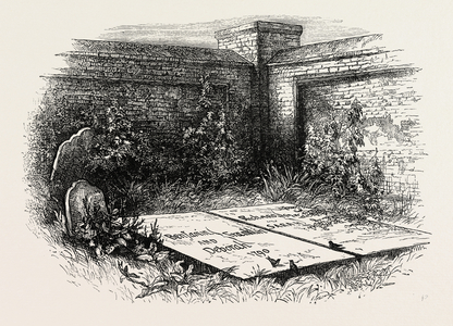Franklin's Grave at Philadelphia,USA, 1870s Engraving