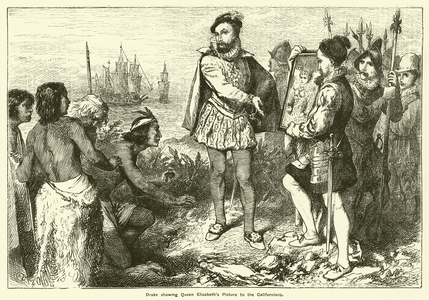 Francis Drake showing Queen Elizabeth's Picture to the Californians (engraving)