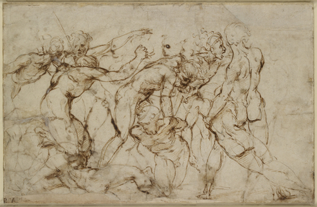 A battle of nude warriors with captives, WA1846.179 (pen & brown ink over black chalk)