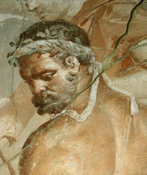 Herakles finds his son Telephos in Arcadia Detail: head of Herakles
