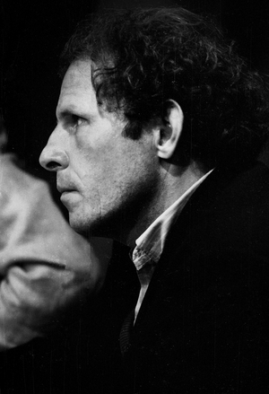Patrick Poivre d'Arvor at the Press Club of Europe 1, 1988 (b/w photo)