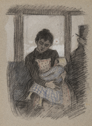 On a Omnibus, c.1895 (black chalk & crayon on grey paper)