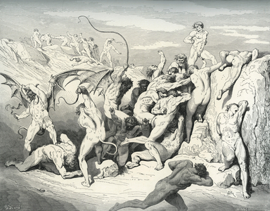 Illustration for The Divine Comedy - Hell (La Divina Commedia, L'Inferno) by Dante, 19th century (engraving)