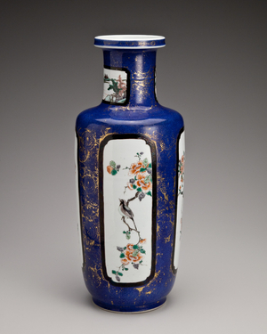 Vase with flower and bird panels, 1662-1722 (overglaze enamels)