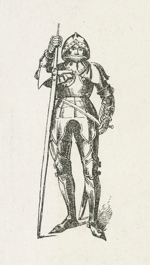 Soldier in armour with a halberd (litho)
