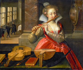 Female flute-player, an allegory on music (painting on canvas)