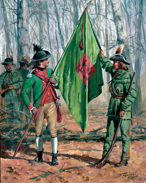 1st Continental Rifle Regiment Summer-Winter, New York-New Jersey Campaign 1776, 2005 (w/c & gouache on paper)