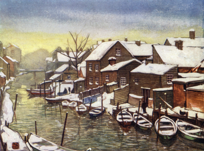 Norway: Old Canal, Christiania (colour litho)