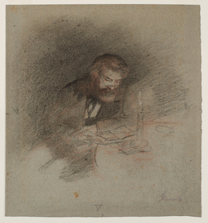 A Man Reading by Candlelight, 1864  (black & red chalk heightened with white on paper)