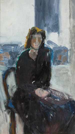 Camberwell Self Portrait in Black Dress, 2014 (oil on board)