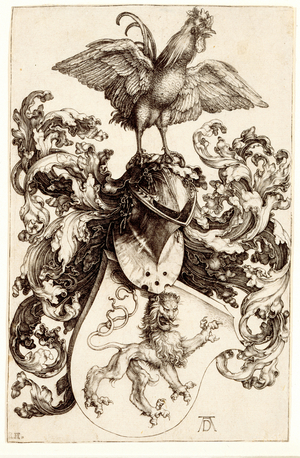Coat of Arms with a Lion and a Cock, 1502-03 (engraving)
