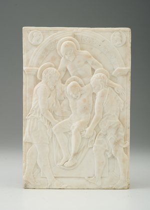 Relief with the Deposition of Christ and Portrait Medallion with Donors, circa 1480 (marble)