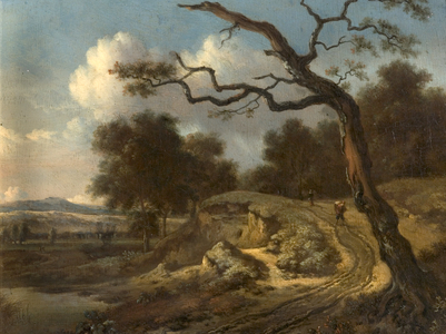 Landscape with Peasants and a Road (oil on wood)