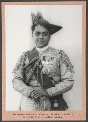 A half-length portrait of His Highness Maharaja Lt-Gen Sir Jiwaji Rao Scindia, GCIE, GCSI, Alijah Bahadur