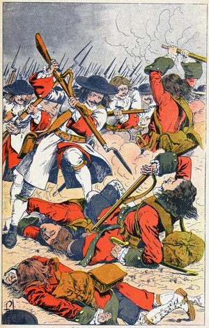 French troops' use of the bayonet at the battle of Marsaille, c.1900 (illustration)