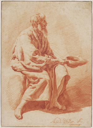 Seated Old Man, c.1666 (red chalk with traces of black chalk on laid paper)
