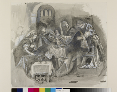 Drawing of Tintoretto's "Circumcision" in the Scuola Grande di San Rocco, August 1869 (graphite, watercolour and bodycolour on wove paper)
